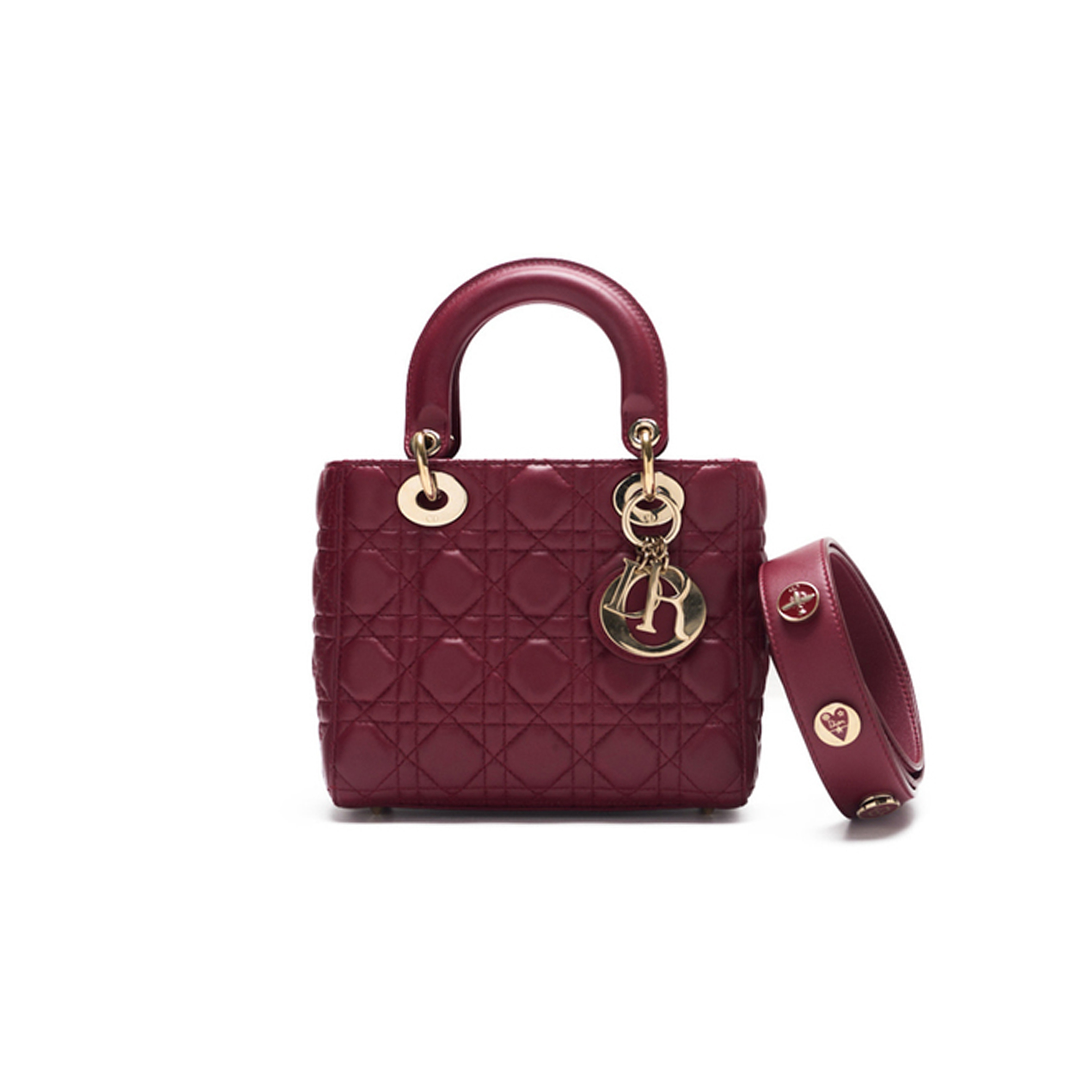 DIOR LADY DIOR CANNAGE LAMBSKIN HANDBAG BORDEAUX (20*17*8cm)